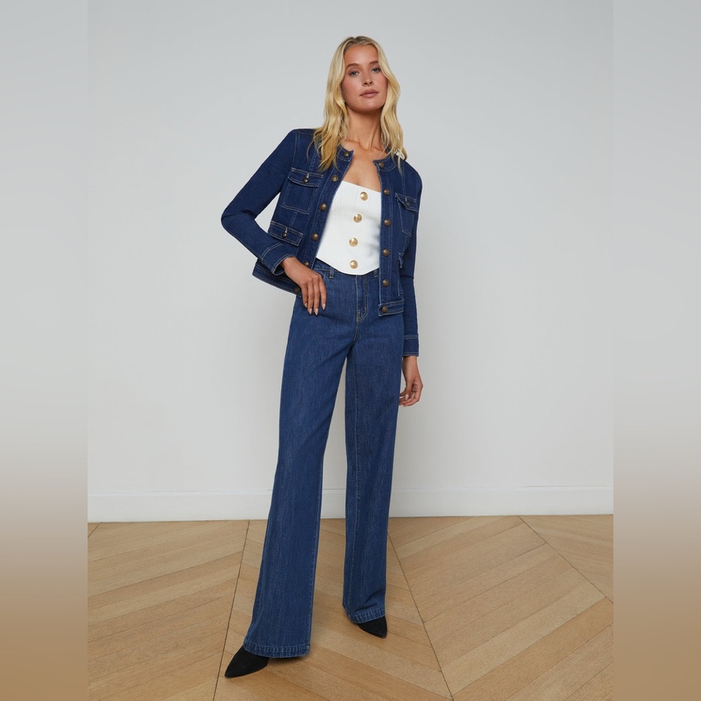 NWT L'AGENCE Yari Denim Collarless Jacket - Picture 3 of 9